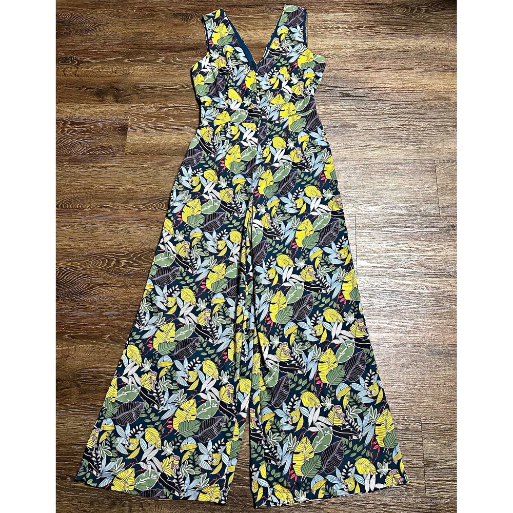 Skies Are Blue Navy Floral V-Neck Sleeveless Wide-Leg Jumpsuit Small